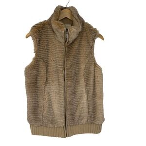 Fuda Womens Faux Fur Knit Back Zip‎ Up Vest Tan Beige Size M Shaggy Mob Wife